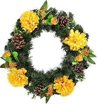 DOMMIO Věnec podzimní s chryzantémami, průměr 35 cm, žlutý
