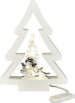DOMMIO Dřevěný stromek se sněhulákem LED osvětlení 19 × 14 cm