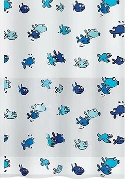 Spirella sprchový záves HUGO, motív rybičiek, bielo-modrý, PEVA, 180 × 200 cm