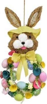 DOMMIO Veľkonočná dekorácia – Veniec so zajacom a vajíčkami, žltý, 57 × 25 cm