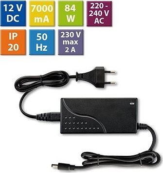 McLED Napájací adaptér 84 W, DC12 V/7 A, IP20, čierny plast, s vidlicou