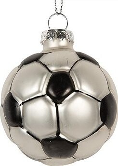 Clayre & Eef Vánoční skleněná závěsná ozdoba fotbalový míč o 6 × 6 cm