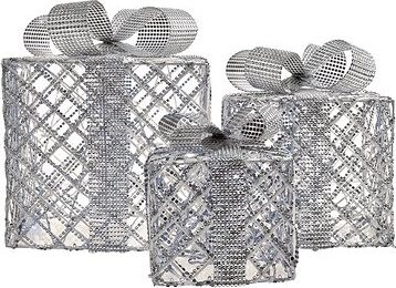 LAALU Vianočná dekorácia LED – darčeky, strieborné, 3 ks