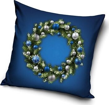 Carbotex Vianočná obliečka Vianočný veniec modrý 40 × 40 cm