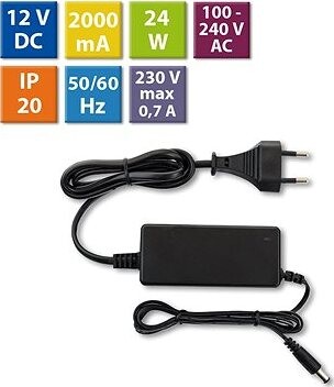 McLED Napájací adaptér 24 W, DC12 V/2 A, IP20, čierny plast, s vidlicou