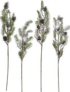 DOMMIO Větev smrková se šiškami s jinovatkou 70 cm, set 4 ks