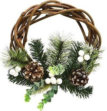 DOMMIO Vianočný veniec – prútený zasnežený, 25 cm