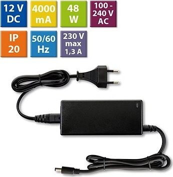McLED Napájací adaptér 48 W, DC12 V/4 A, IP20, čierny plast, s vidlicou