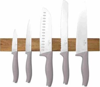 BerlingerHaus Taupe Collection Sada nožů s magnetickým držákem z akátového dřeva 6 ks