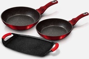 BerlingerHaus Metallic Line Burgundy Edition Sada pánví a grilovací desky s mramorovým povrchem 3 ks