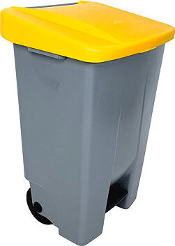 Denox Nášľapný odpadkový kôš na triedený odpad 80 l, žlté veko, plastový s kolieskami