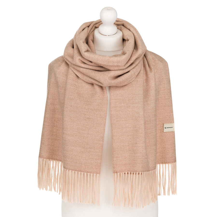 Béžový dámsky šál s ozdobnými strapcami – Rovicky
