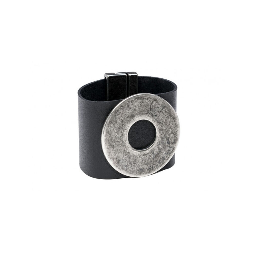 Dámsky široký kožený náramok s matným kruhom 18408