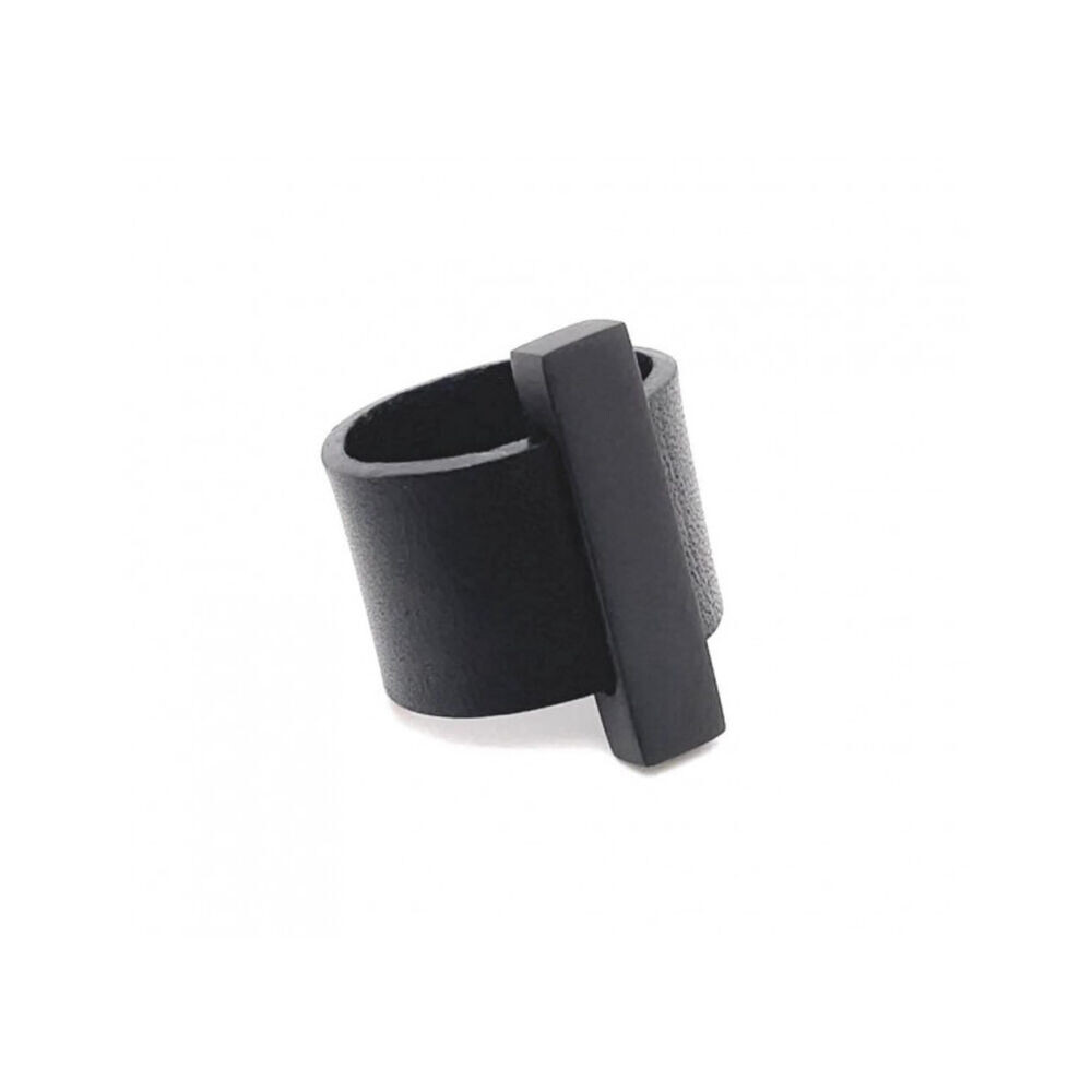 Čierny široký prsteň z kože a chirurgickej ocele 18642