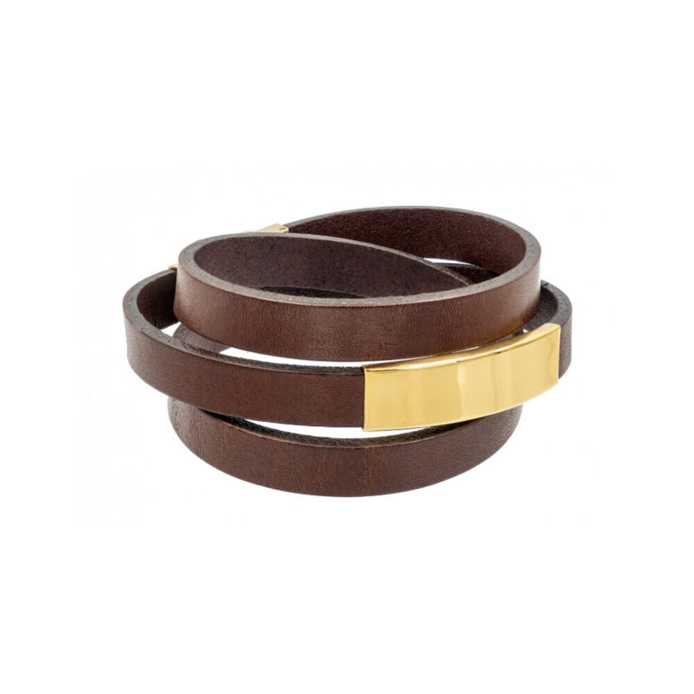 Hnedý kožený náramok s pozlátenými prvkami 18692