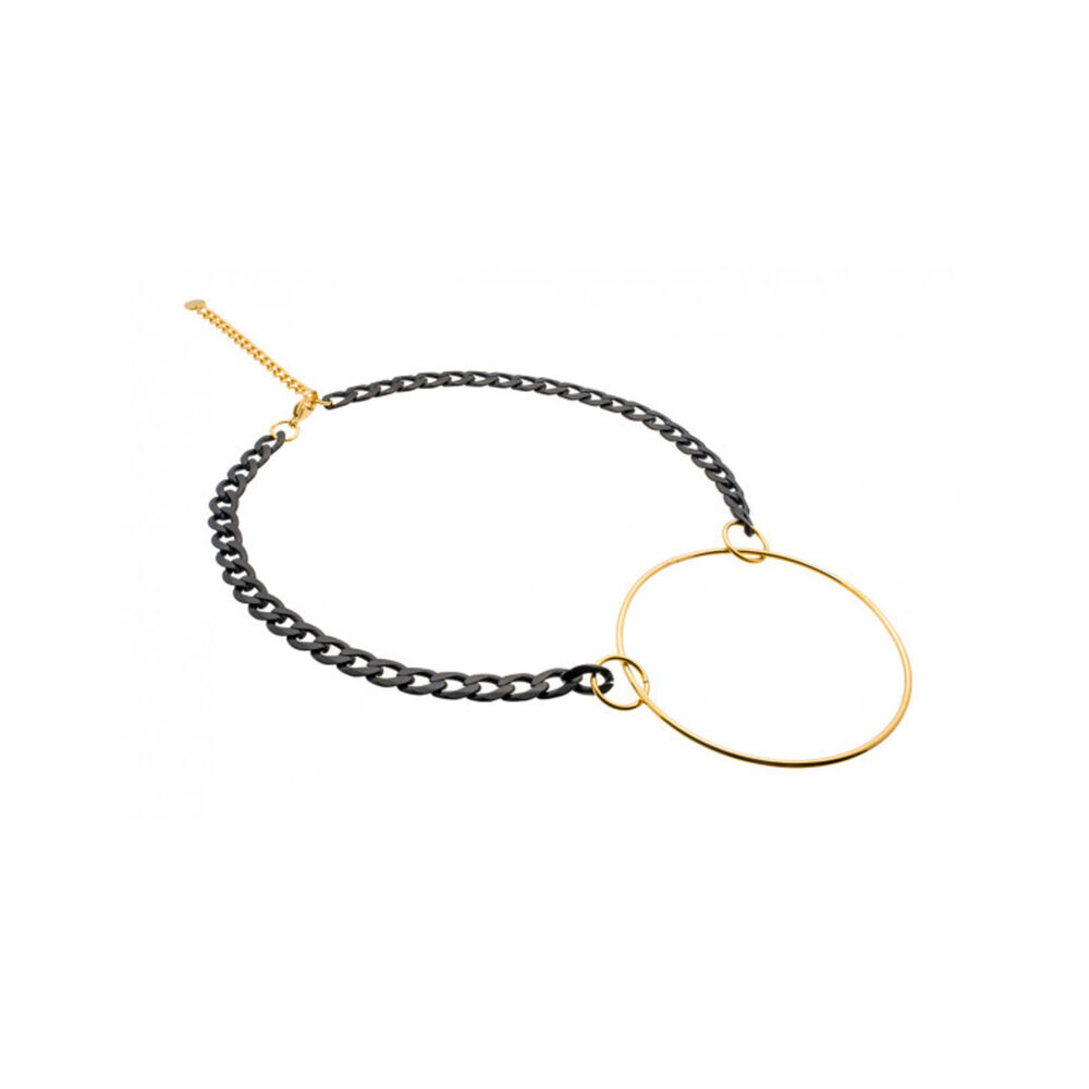 Dámsky čierno-zlatý náhrdelník s kruhom 18777