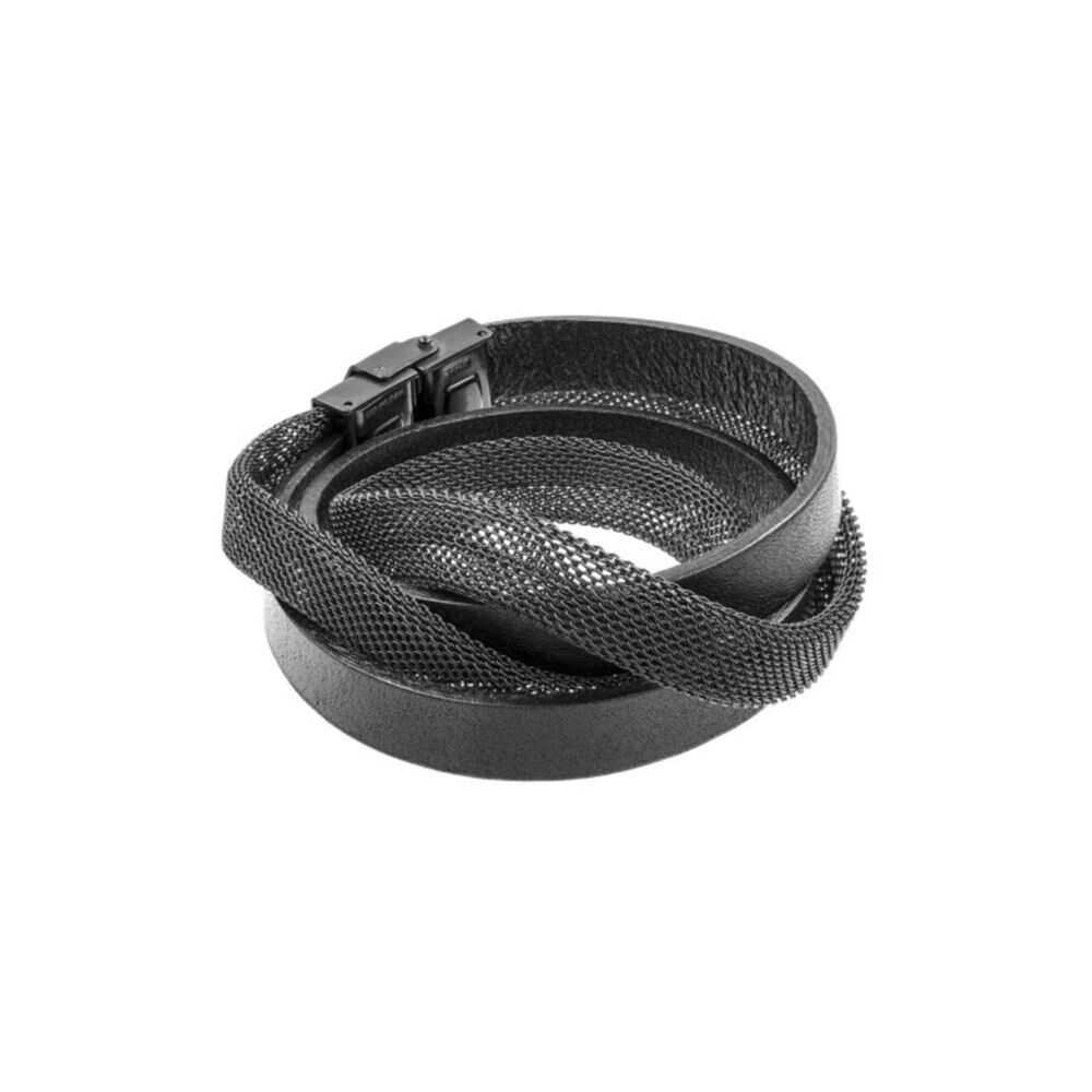 Náramok z kože a matnej čiernej oceľovej sieťoviny 18953