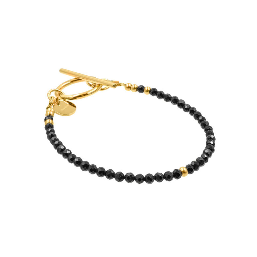 Náramok z čierneho turmalínu s guľôčkou v zlatej farbe 19447