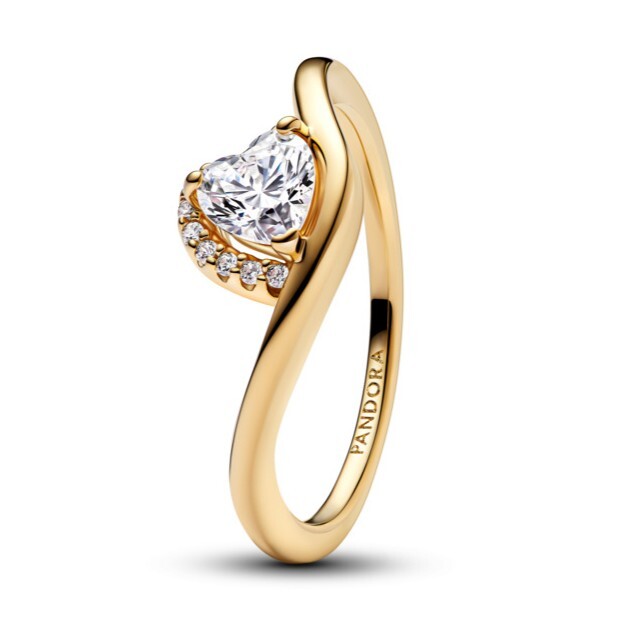 Pandora Romantický pozlátený prsteň Zvlnené srdce Shine Timeless 163660C01 60 mm