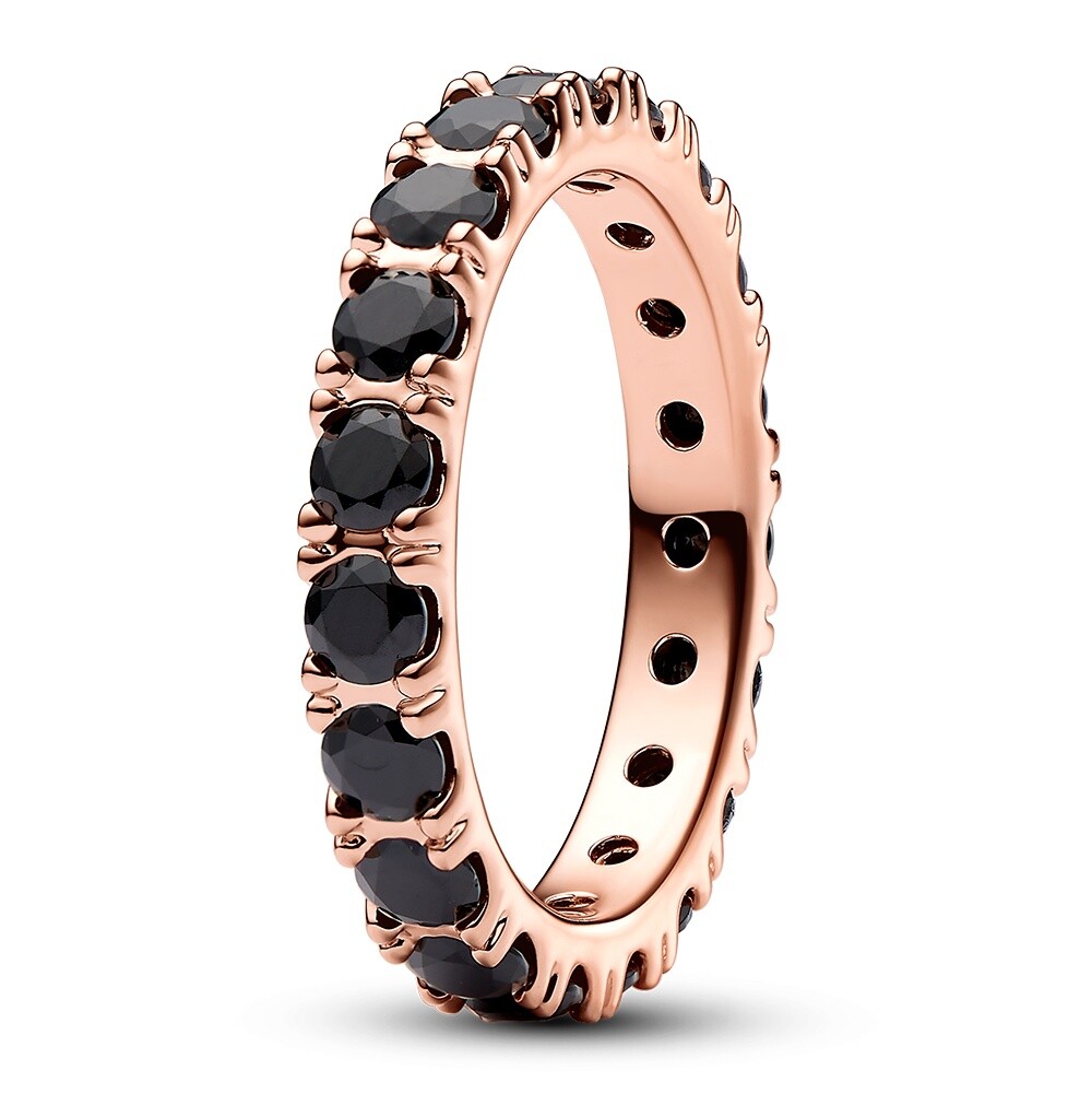 Pandora Pozlátený prsteň s čiernymi krištáľmi Rose Timeless 180050C02 50 mm