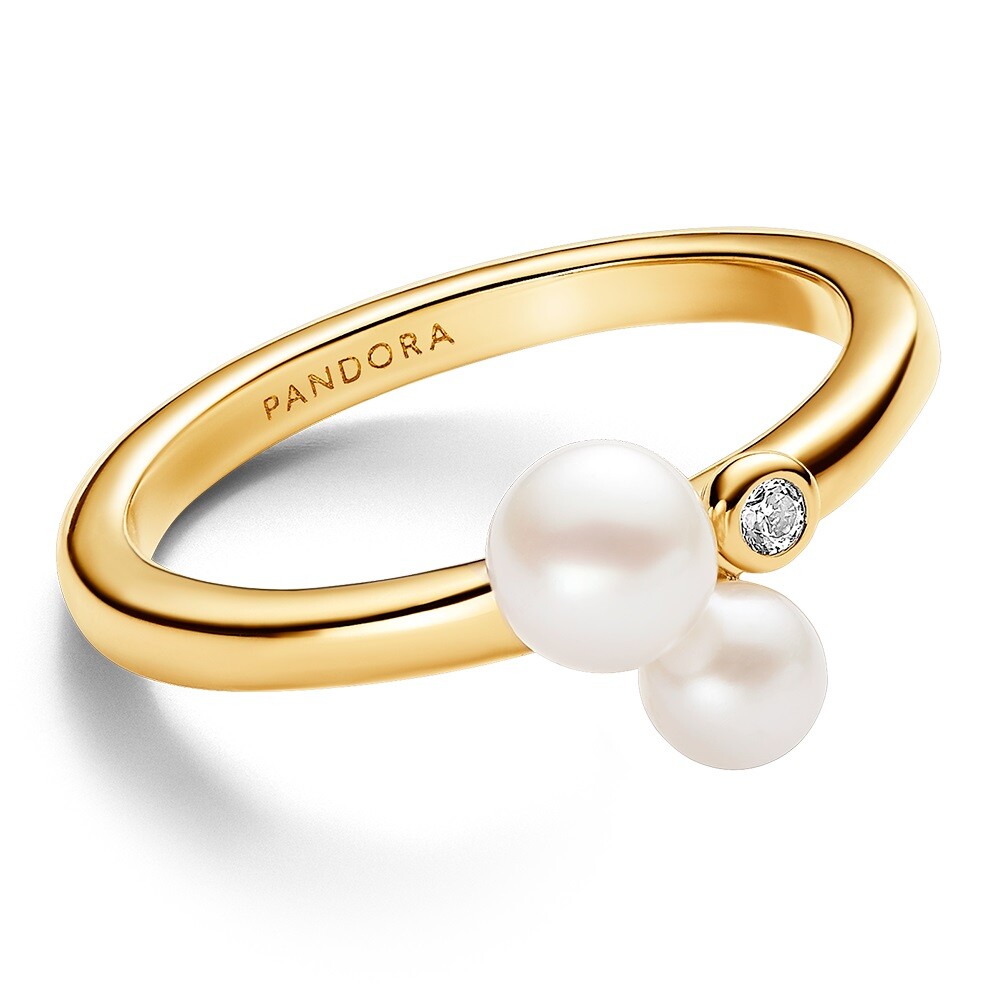 Pandora Pozlátený prsteň s pravými perlami Timeless Shine 163156C01 54 mm