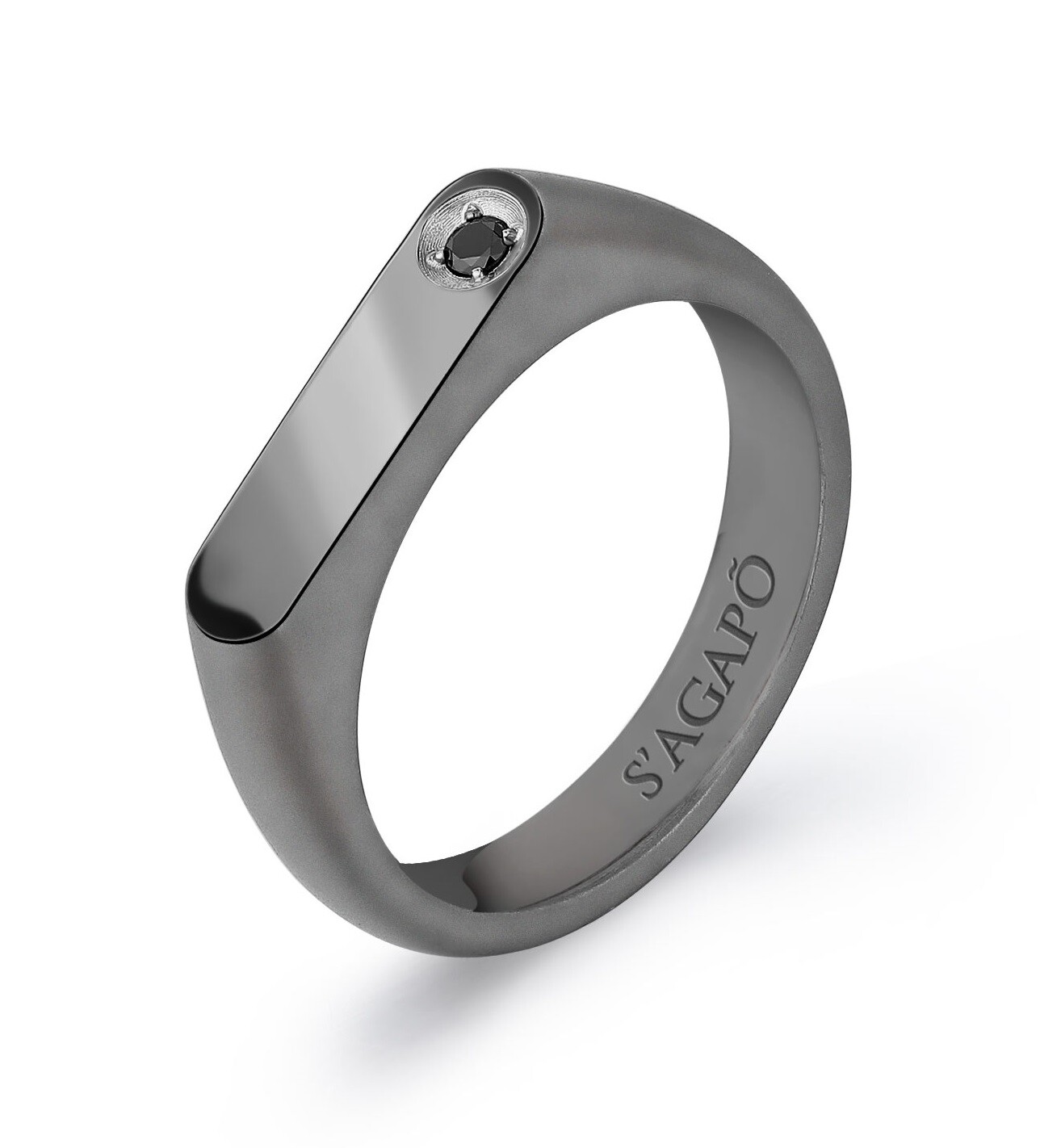 S'Agapõ Pánsky oceľový prsteň s čiernym zirkónom Tag Me Too STG34 67 mm
