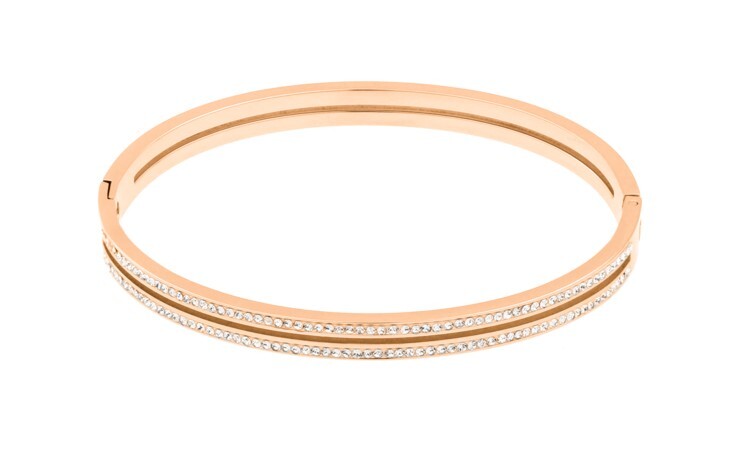 JVD Blyštivý pevný náramok z ružovozlatenej ocele SSSB0058XI8RO 5,8 cm