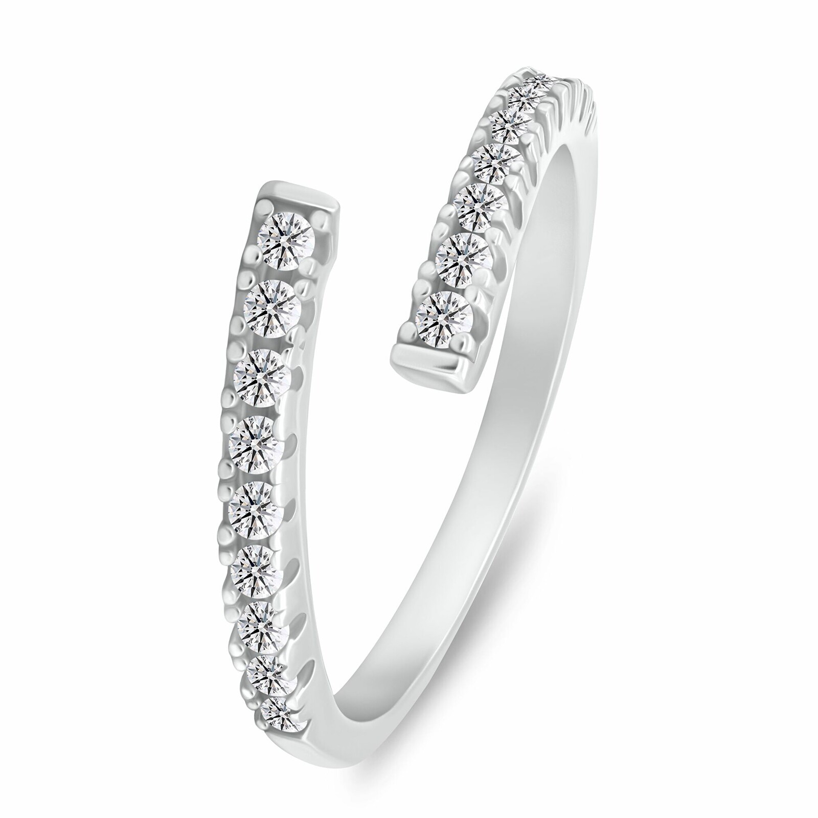 Brilio Silver Slušivý strieborný otvorený prsteň so zirkónmi RI144W 55 mm