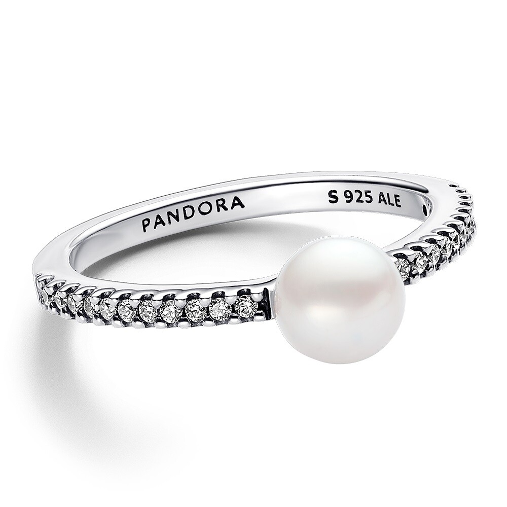 Pandora Blyštivý strieborný prsteň s pravou perlou Timeless 193158C01 58 mm