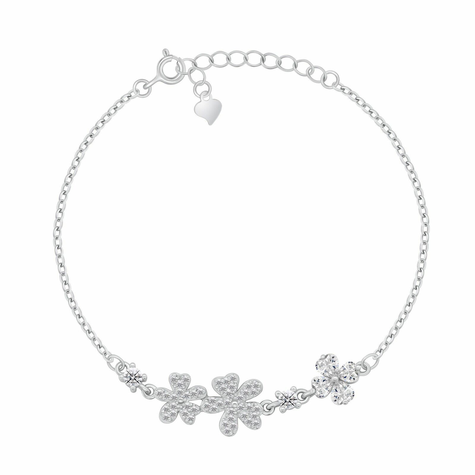 Brilio Silver Pôvabný strieborný náramok so zirkónmi Kvety a štvorlístok BRC244W