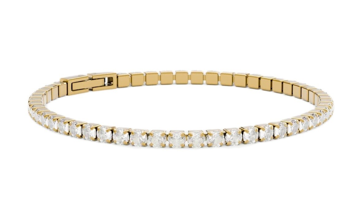 Furiosa Pozlátený tenisový náramok s čírymi kryštálmi Swarovski SB-TENNIS-G 17 cm