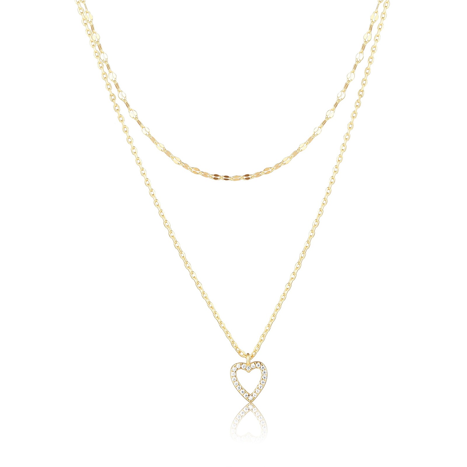 JVD Pozlátený dvojitý náhrdelník Srdce so zirkónmi SVLN0637X61GO45