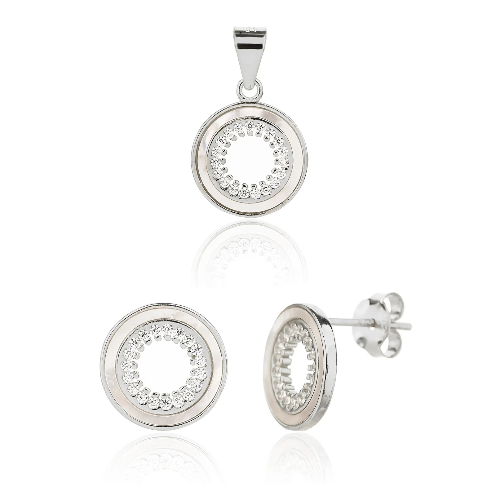JVD Strieborná sada šperkov s perleťou SVLS0129SJ6BI00 (prívesok, náušnice)