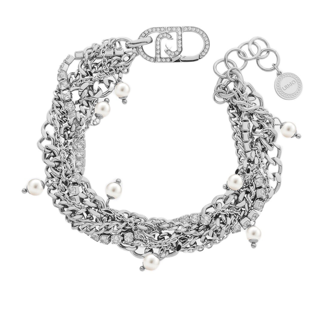 Liu Jo Viacvrstvový oceľový náramok s kryštálmi a perličkami LJ3073