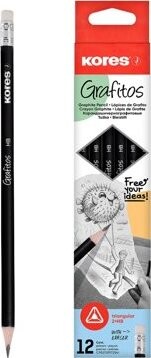 KORES Grafitos, trojhranná HB, s bielou gumou – balenie 12 ks