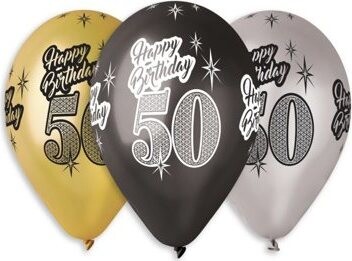 SMART BALLOONS Nafukovacie balóniky, 30 cm, Happy Birthday „50“, mix farieb, 5 ks