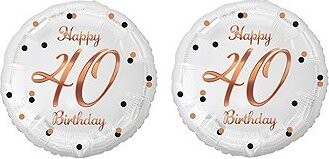 GoDan Balón fóliový biely 40 rokov – happy birthday/narodeniny, ružovo-zlatý nápis, 45 cm, 2 ks