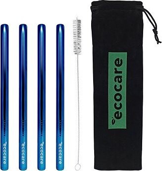 ECOCARE ekologická kovová slamka Maxi Blue 21,5 × 1,2 cm (4 ks)