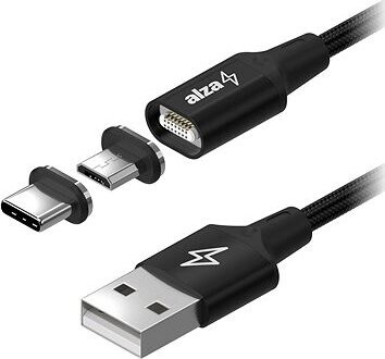 AlzaPower MagCore 2in1 USB-A to Micro USB/USB-C 1.5m čierny