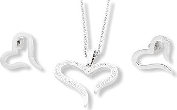 Ewena Strieborná súprava srdca z chirurgickej ocele KM427