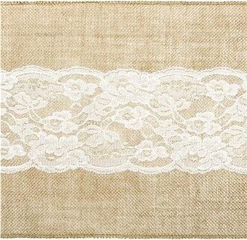 Dekoračná juta s bielou krajkou – svadba – behúň – 28 × 275 cm