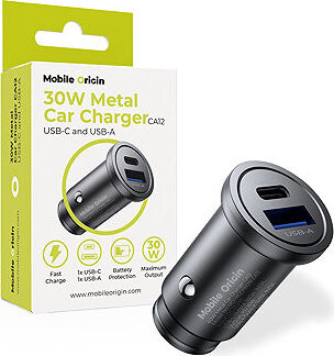 Mobile Origin Metal Car Charger 30 W, CA12 USB-C USB-A