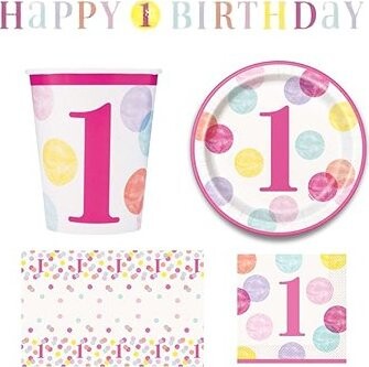 GODAN Detská narodeninová sada 1. narodeniny dievča, 10 osôb