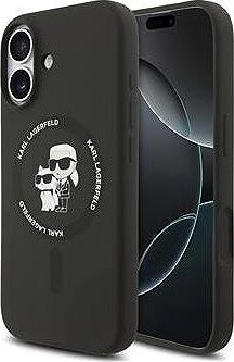 Karl Lagerfeld Liquid Silicone Karl a Choupette MagSafe Zadný Kryt pre iPhone 17 Black