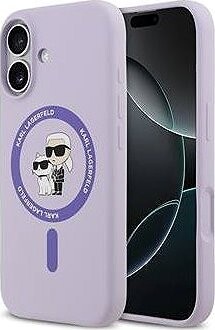 Karl Lagerfeld Liquid Silicone Karl a Choupette MagSafe Zadný Kryt pre iPhone 17 Purple