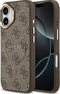 Guess PU Leather 4G Gold Frame MagSafe Zadný Kryt pre iPhone 17 Brown