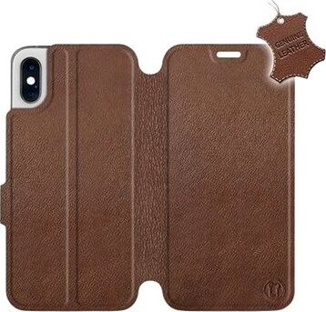 Flip puzdro na mobil Apple iPhone X – Hnedé – kožené – Brown Leather