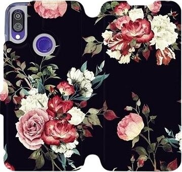 Flipové puzdro na mobil Xiaomi Redmi Note 7– VD11P Ruže na čiernom