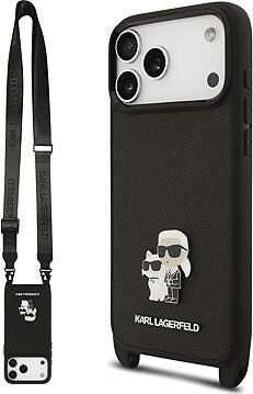 Karl Lagerfeld Saffiano Crossbody Popruh Metal Karl and Choupette Zadný Kryt pre iPhone 17 Pro Max B