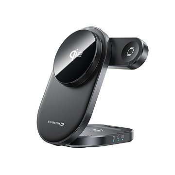 Swissten MagBase skladacia bezdrôtová nabíjačka Qi2 3 v 1 čierna